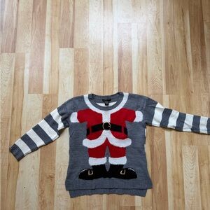 Santa Christmas Sweater Festive Gray and Red Santa Womens Sweater large